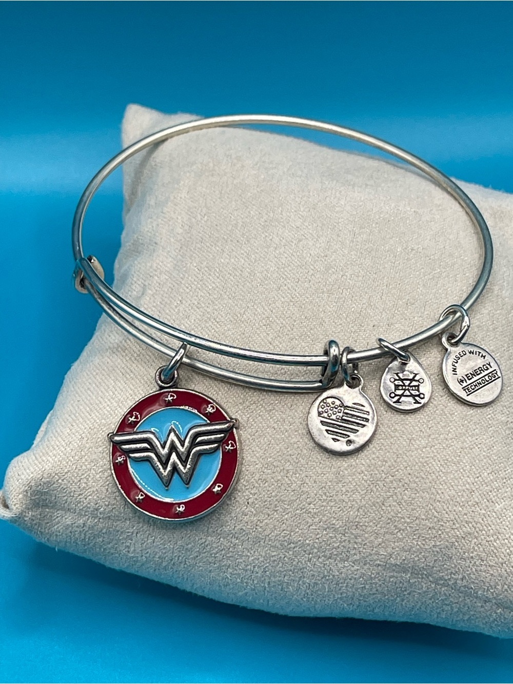 Alex and Ani Silver-Tone Wonder Woman Charm Bangle - Red & Blue